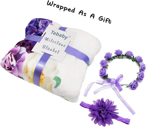 Miniatura 2 de Manta de hito mensual para bebé niña, manta floral para el mes del recién nacido, regalo personalizado para ducha, forro polar suave de felpa suave