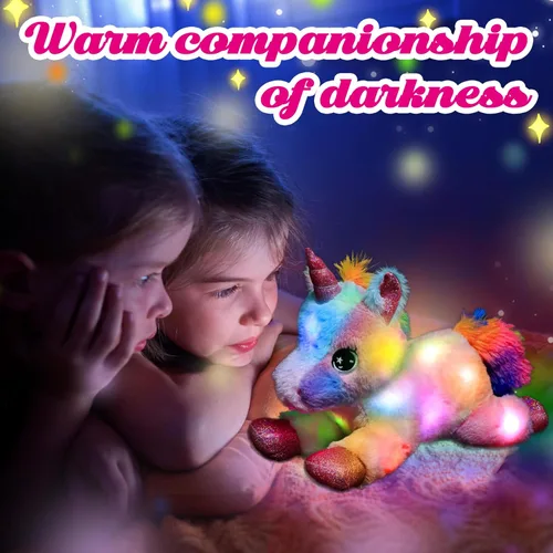 Miniatura 4 de Easfan Animal de peluche con luces LED de unicornio con luces nocturnas coloridas que brillan en la oscuridad, festival de cumpleaños para niños