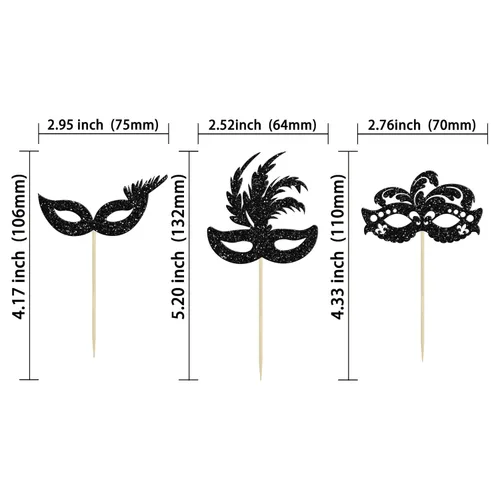 Miniatura 2 de Gyufise 24 máscaras de mascarada para cupcakes con purpurina para despedida de soltera, para cupcakes, comida y frutas, baile de máscaras, Mardi