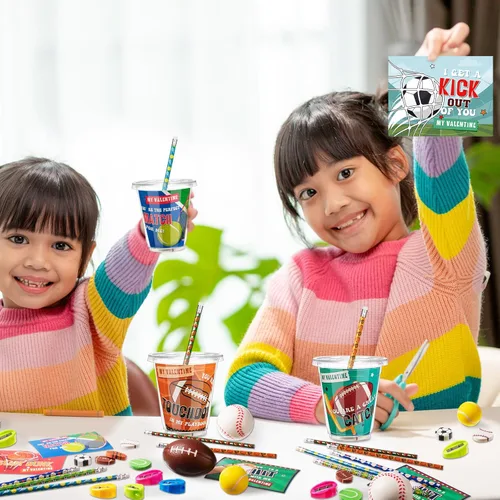 Miniatura 7 de Zonon 180 piezas de regalos para el día de San Valentín para niños, papelería de San Valentín con tarjetas, mini regalos para apretar y tazas