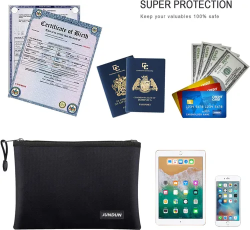 Miniatura 4 de Jundun - Bolsas de documentos ignífugas, de 13.4 x 9.4 pulgadas, impermeables y resistentes al fuego, con cremallera para archivos, documentos A4