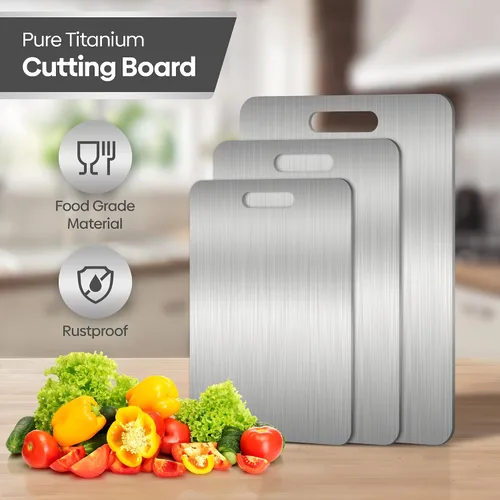 Miniatura 2 de Tabla de cortar 100% titanio puro, apto para uso alimentario y cuchillo, diseño duradero de doble cara, apto para lavavajillas para carne, pescado