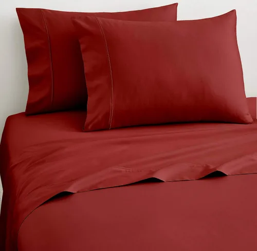Miniatura 3 de Sábanas de cama 100% algodón orgánico de bolsillo extra profundo, tamaño individual, color burdeos, sábanas orgánicas de 1000 hilos, sábanas