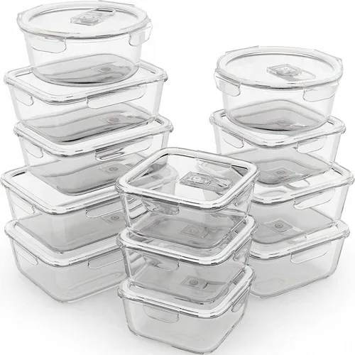 Miniatura 10 de Razab 24 recipientes herméticos de vidrio para almacenamiento de alimentos, recipientes de vidrio para preparación de comidas, aptos para congelador