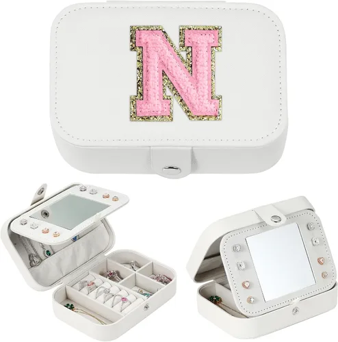 Parima Joyero de viaje, caja de joyería mediana, artículos esenciales de viaje de graduación, almacenamiento de joyas para mujeres, color blanco