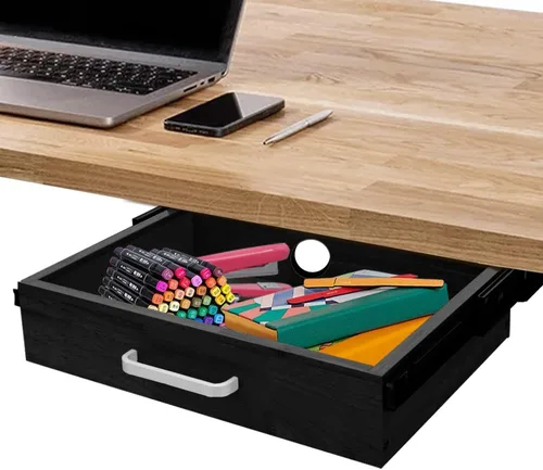 Miniatura 8 de Cajón extraíble deslizante montado debajo del escritorio de madera mejorado, con rodamientos de bolas, organizador de almacenamiento para cajones