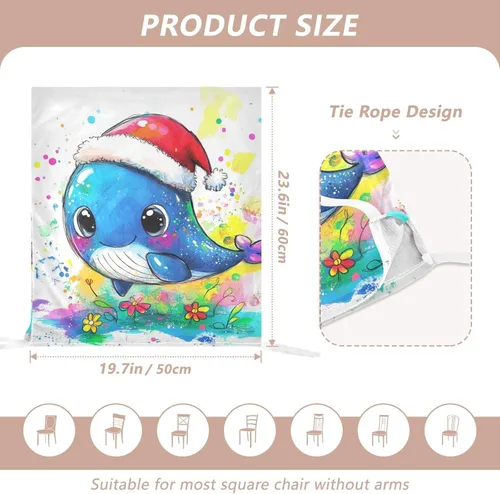 Miniatura 3 de Juego de 6 fundas decorativas para sillas decorativas con diseño de ballena azul de dibujos animados para ceremonia, fundas decorativas suaves