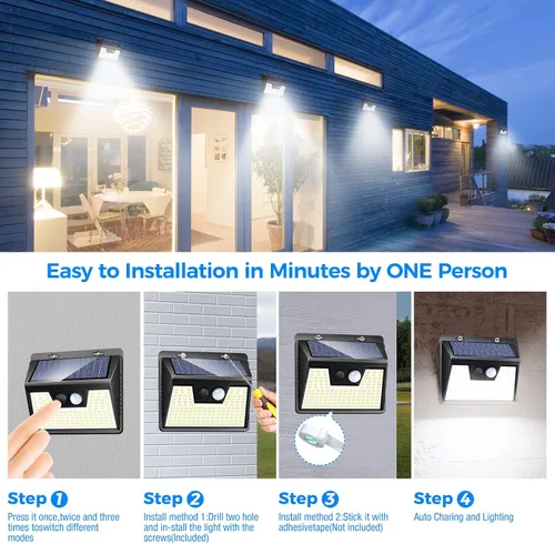 Miniatura 8 de Peasur Luces solares impermeables para exteriores [12 paquetes/140 LED], 3 modos de iluminación solar con sensor de movimiento para exteriores