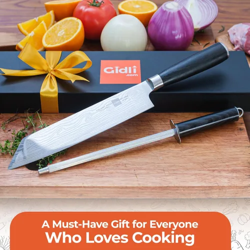 Miniatura 8 de Gidli Cuchillo de chef de 8 pulgadas con afilador de diamante, cuchillo de cocina afilado de acero inoxidable alemán para corte de precisión, mango