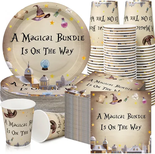 Miniatura 44 de Hushee 200 piezas de platos de papel, servilletas y vasos florales para baby shower, juego de vajilla para fiesta de baby shower, vasos y Rosa