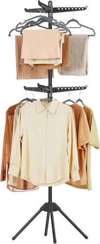 Miniatura 69 de SONGMICS ULLR510B01 - Estante de secado de ropa plegable de 59 pulgadas con 3 brazos giratorios para perchas, 4 patas, acero inoxidable, para 27