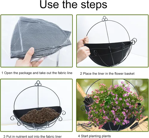 Miniatura 6 de 3 forros semicirculares de tela para macetas de 12 pulgadas, forro de fieltro de coco, alternativa para colgar en la pared, cesta de flores, 3