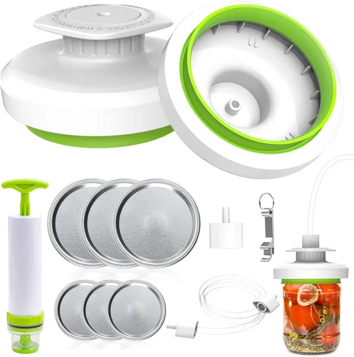 Kit de sellador al vacío para tarros Mason - Sellador al vacío con bomba manual y abridor de tapa para frascos de boca ancha y regular Blanco