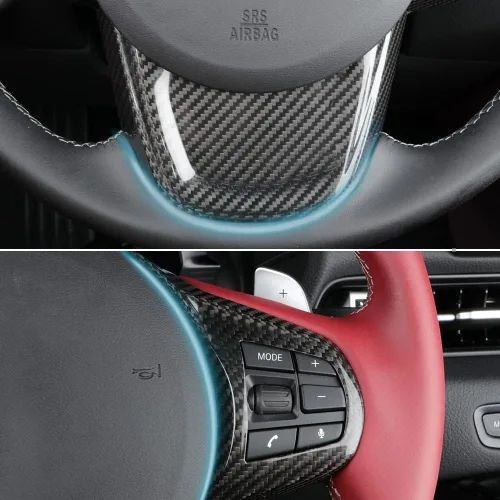 Miniatura 7 de Cubierta del panel del volante de fibra de carbono para Toyota Supra GR A90 MK5 (2019+) Borde del marco del volante, cubierta del botón del volante