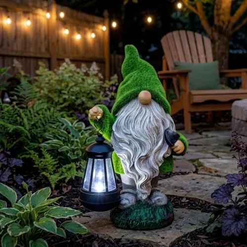 Miniatura 8 de TERESA'S COLLECTIONS Estatua de Navidad al aire libre para el hogar, decoraciones de gnomo de resina con luces solares para exteriores para Verde