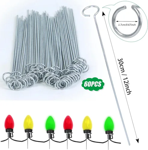 Miniatura 2 de 60 Piezas Estacas de Luz de Navidad de 12 Pulgadas Estacas de Luz de Metal para Luces de Navidad Patio Césped Estacas de Luz para C7 y C9 Estacas