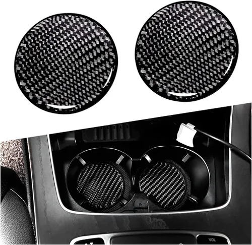 BESULEN - Juego de 2 portavasos para automóvil de fibra de carbono, antideslizantes, insertados, universales de 2.75 pulgadas, almohadillas para