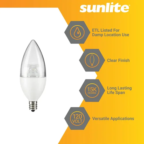 Miniatura 3 de Sunlite Bombilla LED B11 transparente con punta de torpedo, 4.5 vatios (equivalente a 40 W) 300 lúmenes, base de candelabro E12, regulable, 5000K