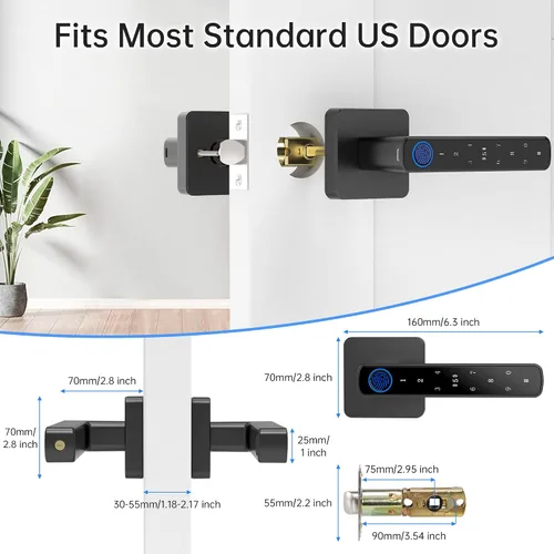 Miniatura 3 de Cerradura de puerta de huellas dactilares, perilla de puerta inteligente, cerraduras de puerta biométricas, con aplicación/código/llave