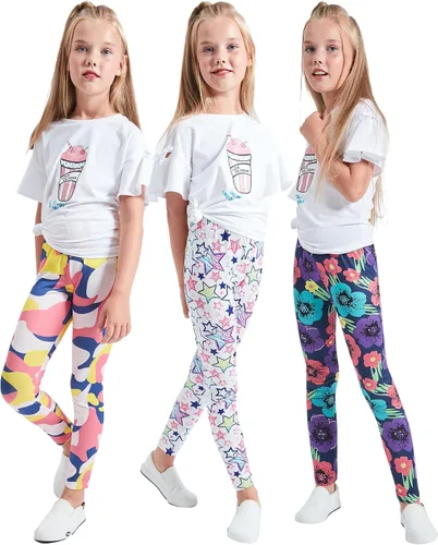 LUOUSE - Leggings elásticos para niñas, pantalones deportivos para niños, longitud al tobillo, 3 paquetes de 4 a 13 años