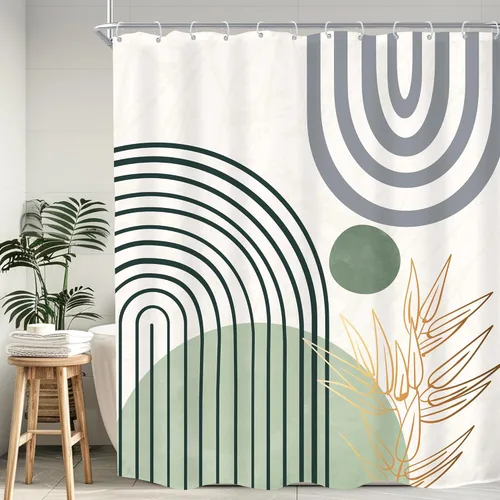 Miniatura 21 de KOMLLEX Cortina de ducha abstracta bohemia para decoración de baño, 60 pulgadas de ancho x 72 pulgadas de alto, cortina de ducha verde, hojas