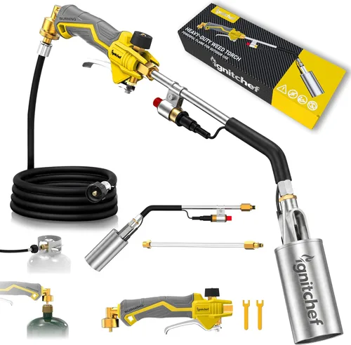 Miniatura 9 de Quemador de malezas de propano resistente de 340,000 BTU con 2 modos de extensión, gatillo piezoeléctrico (autoencendido) y manguera de 12.5 pies
