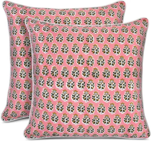 Miniatura 30 de CPC Fundas de Cojines Decorativos 100% Algodón 16x16 Pulgadas, Juego de 2 Cojines de Sofá con Estampado de Bloques Rosados, Lindas Almohadas