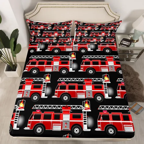 Miniatura 8 de Juego de ropa de cama para niños de policía para niños, tamaño individual, camión de bomberos, ambulancia, sábana bajera ajustable de dibujos