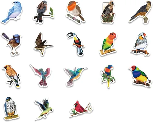 Miniatura 3 de 100 calcomanías de pájaros, vinilo impermeable para botellas de agua, laptop, cuaderno, álbum de recortes, equipaje, teléfono celular, monopatín