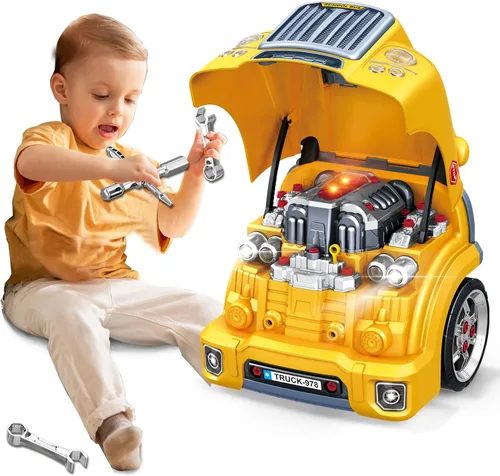 MUGEYMYD Juguete de Motor de Camión Grande para Niños de 3-5 Años, Vehículo de Motor Desmontable de Juego de Simulación con Luz y Sonido, Set de