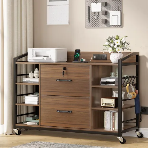 Miniatura 12 de SEDETA Archivador de 44 pulgadas, archivadores para tamaño legal, carta, tamaño A4, archivador de oficina con 2 cajones para oficina en casa