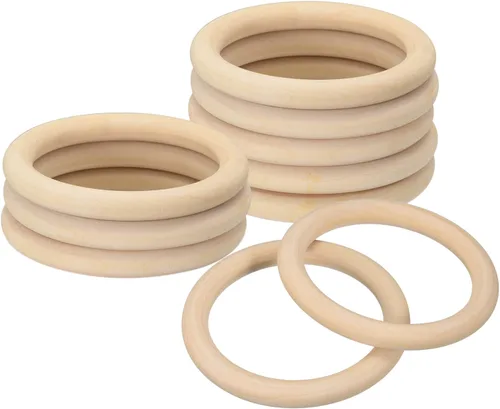 Miniatura 12 de uxcell 10 anillos de madera natural de 3.937 in (4 pulgadas), círculos de madera lisa sin terminar de 0.591 in de grosor para manualidades, tejer