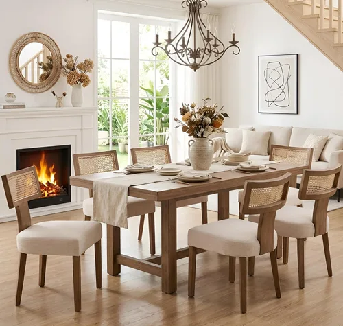Miniatura 30 de Shunzhi Juego de 2 sillas de comedor modernas de mediados de siglo, sillas tapizadas de madera para comedor, sillas de cocina estilo granja, sillas
