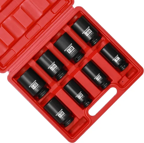 Miniatura 2 de MIXPOWER Juego de 8 llaves de vaso de impacto profundo de 1/2 pulgada, CR-MO, 6 puntos, profundos, SAE, 1 pulgada - 1-1/2 pulgadas, juego de tuercas