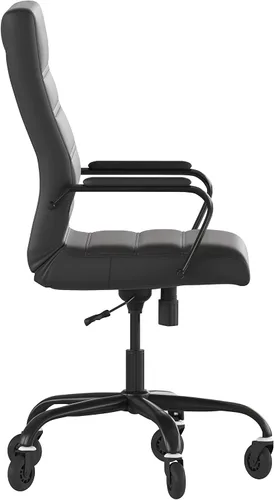 Miniatura 7 de Flash Furniture Whitney - Silla de oficina giratoria ejecutiva de LeatherSoft con respaldo alto y marco negro, brazos y ruedas de ruedas