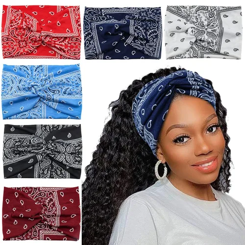 Miniatura 12 de Diademas anchas para mujeres y niñas, diadema bohemia con estampado floral, turbante nudo, diadema para entrenamiento, bandas para el cabello