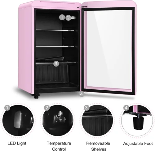 Miniatura 2 de HAILANG Refrigerador Enfriador de Bebidas Retro, Mini Refrigerador de 3.2 Pies Cúbicos con Puerta de Vidrio para Soda, Cerveza, Vino, Enfriador