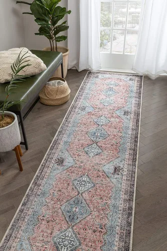 Miniatura 18 de Amesti - Alfombra tejida a máquina, lavable, diseño contemporáneo abstracto envejecido, estilo persa