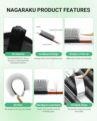 Miniatura 46 de NAGARAKU Extensiones de pestañas falsas en forma de W de 4D, suaves y naturales, con volumen, rizado D, 0.07mm, mezcla de 8-15mm, abanico 0.07-D 4D W