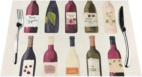 Miniatura 7 de 6 PCS PVC Placemats Set Place Mats Cute Wines Bottle Non-Slip Weave Place Mats 12" x 18" Farmhouse Table Mat Set for Family Dinners Wedding Parties