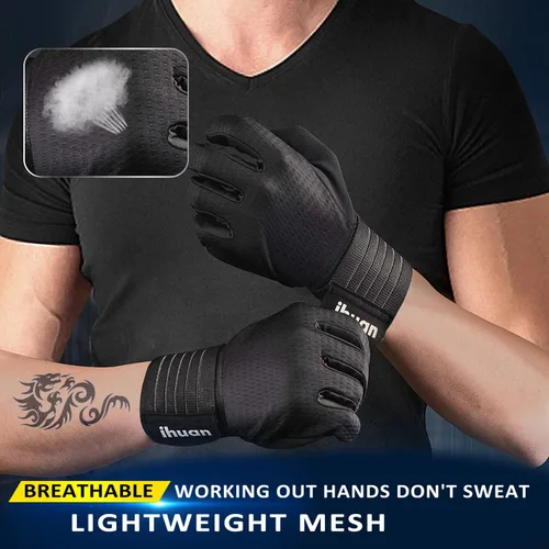 Miniatura 4 de ihuan Guantes de entrenamiento para hombres con dedo completo: levantamiento de pesas para hombres, guantes de mano completa para levantamiento