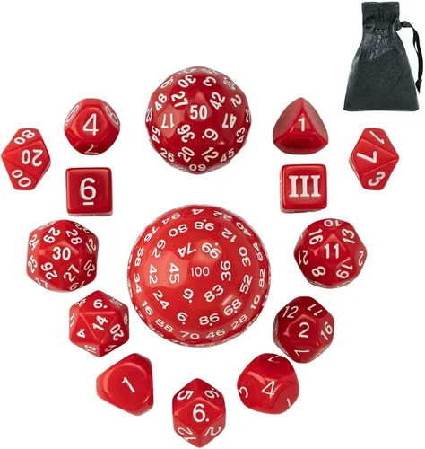 Miniatura 12 de Juego completo de 15 dados poliédricos DND D3-D100 con bolsa de dados de ojo de dragón, dados D100 para juegos de mesa RPG (negro con números azules)