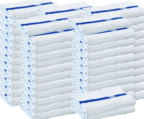 Miniatura 9 de Towels N More Toallas suaves de 24 x 48 pulgadas junto a la piscina, 6 toallas grandes súper absorbentes, blancas y azules, rayas centrales