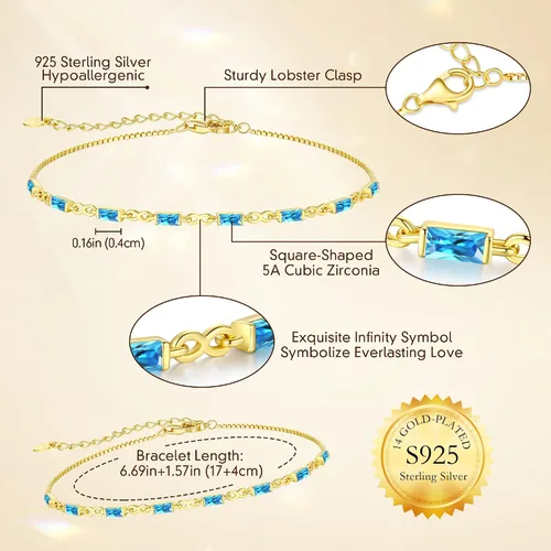 Miniatura 4 de CDE Pulseras de plata de ley 925 con piedra natal para mujer, delicada pulsera de tenis infinito con dije de eslabones simples, cumpleaños