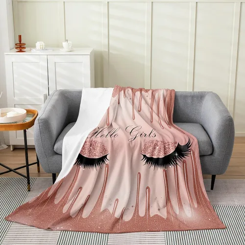 Miniatura 8 de Manta de pestañas para niños de 40 x 50 pulgadas, color rosa degradado, manta de vellón de tinta fluida para sofá y cama, regalo para niñas, manta