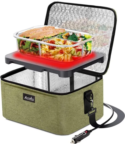 Miniatura 13 de Aotto Horno Portátil Fiambrera Eléctrica Calentador de Alimentos - 12V/24V 2 en 1 Calentador de Alimentos para Coche, Fiambrera Térmica para Azul