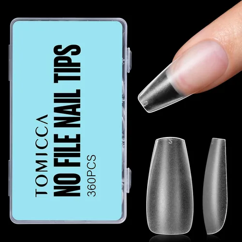 Miniatura 11 de TOMICCA Puntas de uñas extra cortas en forma de ataúd, 240 piezas de uñas postizas acrílicas de cobertura completa para manicura con extensión, 15