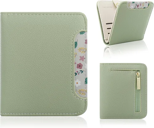 Miniatura 13 de Billetera pequeña para mujer, con bloqueo RFID, de piel, plegable, para tarjetas de crédito, con ventana de identificación, con cremallera, bolsillo