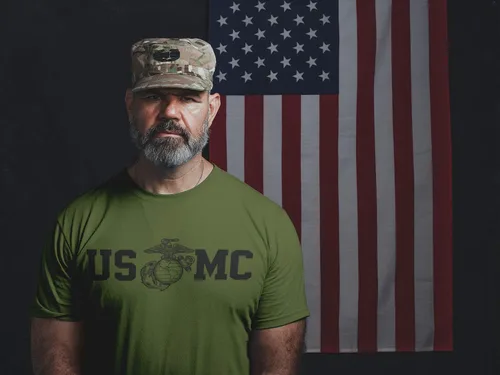 Miniatura 6 de Lucky Ride Marine Corps Bull Dog Front and Back USMC - Camiseta militar para hombre