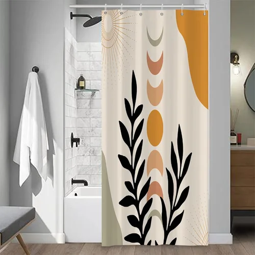 Miniatura 43 de Cortina de Ducha Floral Bohemia Negra Flores de Mediados de Siglo Botánica Moderna Elegante Estética Cortina de Ducha para Decoración de Baño